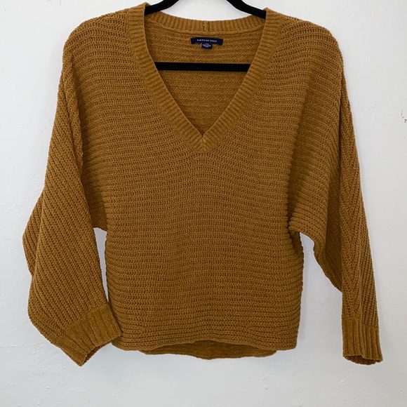 American Eagle Outfitters Mustard V-Neck Sweater - Picture 2 of 6